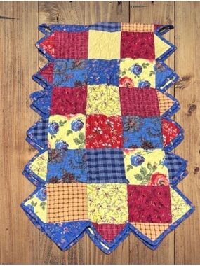 Vintage Donna Sharp Quilted Table Runner 17”x58” Signed Cottagecore Farmhouse